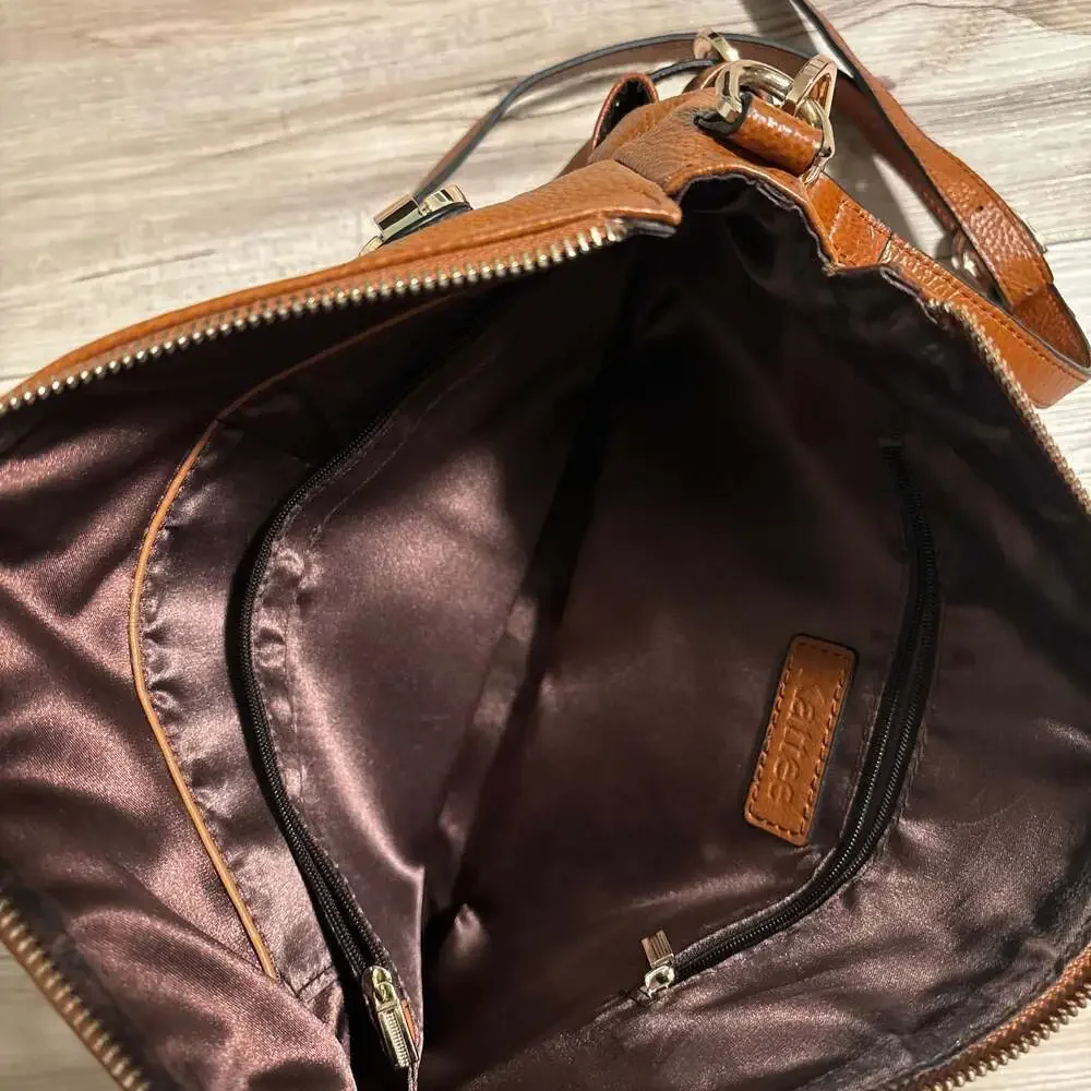 Kattee Women's Genuine Pebbled Leather Satchel Shoulder Bag Purse Brown